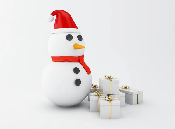 Место Снеговик Рождественскими Подарками Изолированный Белом Фоне Концепция Рождественского Праздника — стоковое фото