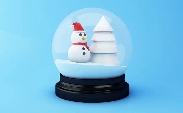 Illustration Schneekugel Mit Weihnachtsbaum Und Schneemann Weihnachtsferien Konzept — Stockfoto