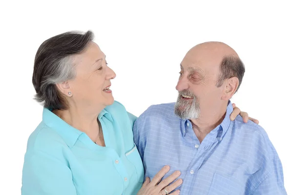 Portrait Happy Senior Couple Love Concept Isolated White Background — Stock Photo, Image