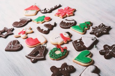 Karışık Noel kurabiyeleri görünümünü kapatın. xmas tatil kavramı.