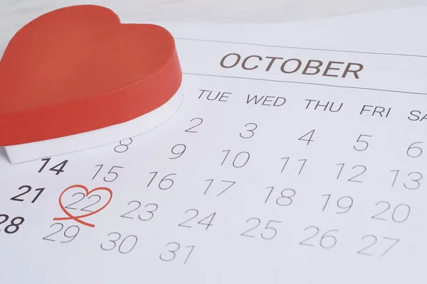 October Calendar Red Gift Box Date Night Love Concept — Stock Photo, Image