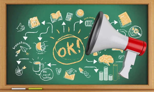 Renderer Image Blackboard Sketch Megaphone — Stock Photo, Image