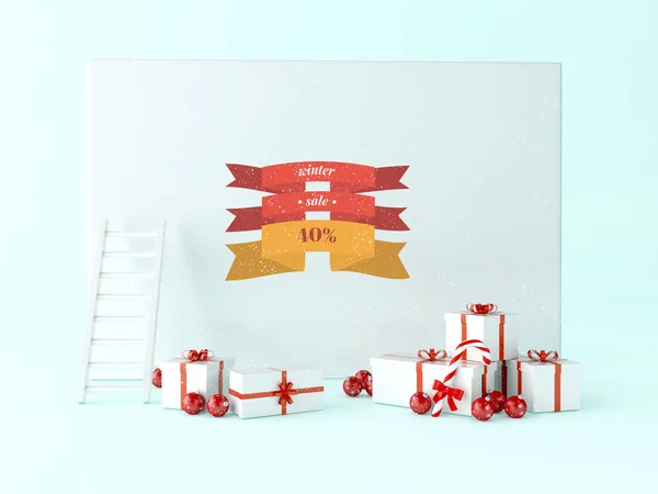 Illustration Weihnachtsverkauf Mit Geschenkboxen Und Weihnachtsdekoration Weihnachtsferien Konzept — Stockfoto