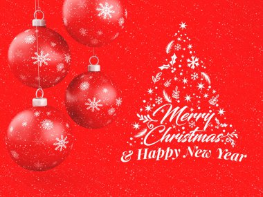 3D çizim. Kırmızı Noel topları. Geleneksel süsleme mutlu kış tatilleri ve neşeli Noel kavramı.