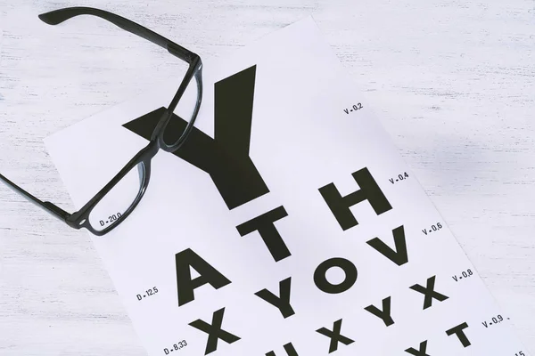 Eye Glasses Eyesight Test Chart Text Vision Concept — Stock Photo, Image