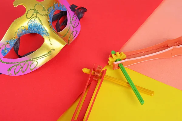 Draufsicht Auf Purim Hintergrund Mit Karnevalsmaske Und Partykostüm Purimfest Konzept — Stockfoto