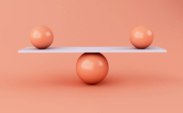 3d иллюстрация. Сферы балансируют на качелях. концепция баланса
.
