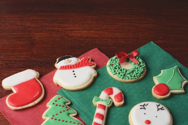 Vue Rapprochée Des Biscuits Noël Mélangés Noël Concept Vacances — Photo