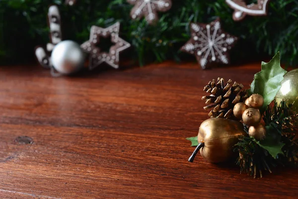 Vista Perto Decoração Natal Mesa Madeira Xmas Feriado Conceito — Fotografia de Stock