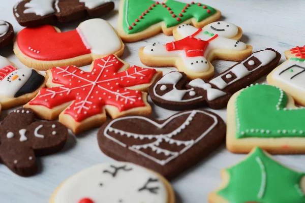 Zamknij Widok Mieszany Christmas Cookies Boże Narodzenie Wakacje Koncepcja — Zdjęcie stockowe