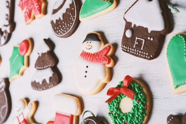 Zamknij Widok Mieszany Christmas Cookies Boże Narodzenie Wakacje Koncepcja — Zdjęcie stockowe