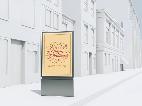 3d illustration. Merry Christmas sign on the city street. Holidays concept.