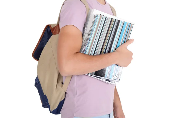 Zamknij Widok Studenta Notebooka Torba Koncepcja Edukacji Białym Tle — Zdjęcie stockowe