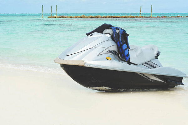 Water scooter on the beach. Nassau, Bahamas.