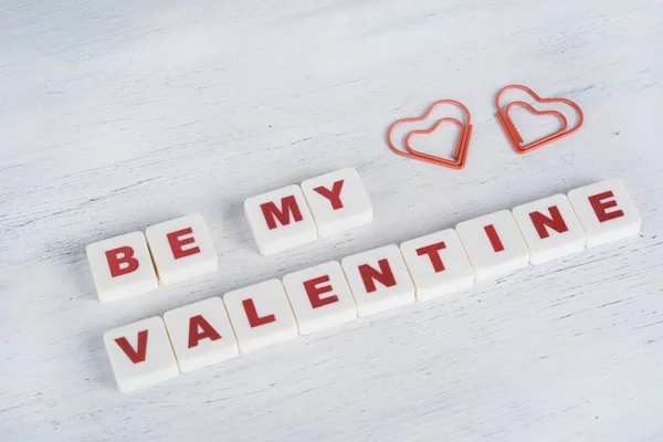 Φράση Μου Valentine Κατασκευασμένο Από Επιστολή Κύβους Καρδιές Σχήμα Άσπρο — Φωτογραφία Αρχείου