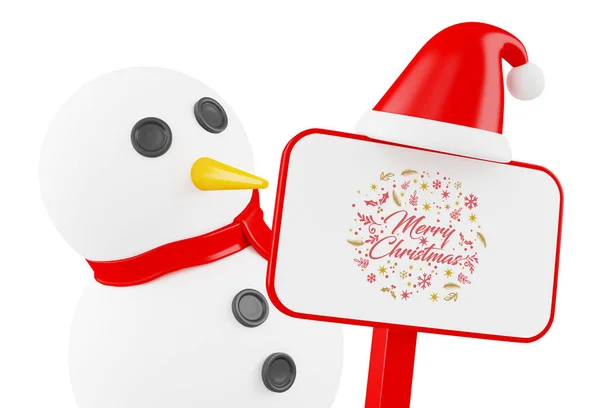 Illustration Schneemann Mit Schild Frohe Weihnachten — Stockfoto