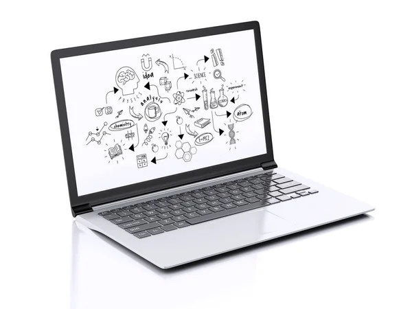 Imagen Modern Laptop Con Boceto Química Ilustración Sobre Fondo Blanco —  Fotos de Stock