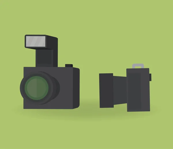 Vector Illustration Professional Cameras Green Background — Stock Vector