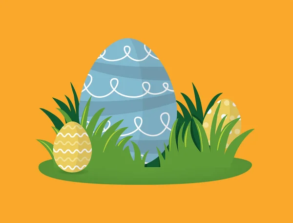 Vektör Çizim Paskalya Yumurtaları Çimenlerin Üzerinde Paskalya Kavramı — Stok Vektör