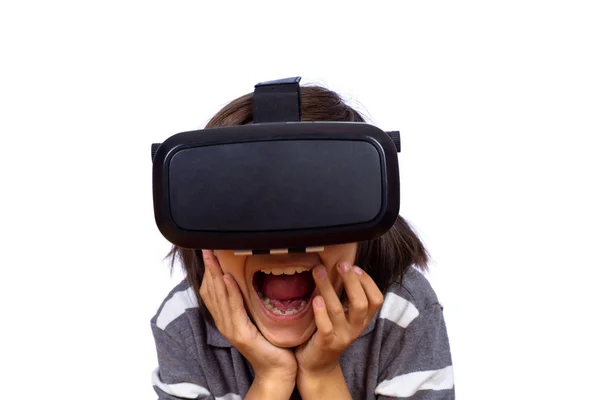 Menino jogando videogames com VR . — Fotografia de Stock