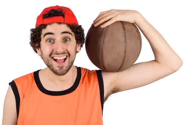 Jovem com bola de basquete. — Fotografia de Stock