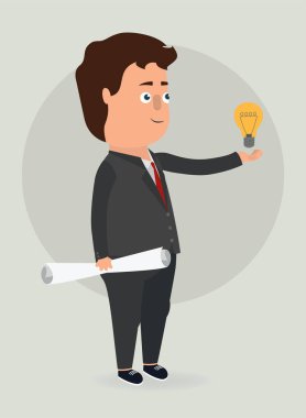 Vektör çizim. Ampul ile işadamı. 