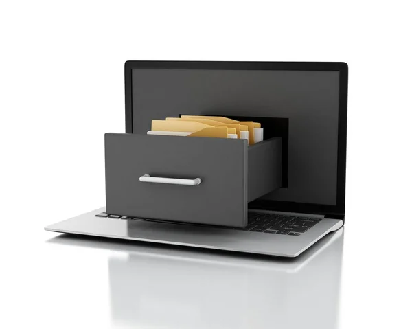 3d Laptop and file cabinet with folders. — Stock Photo, Image