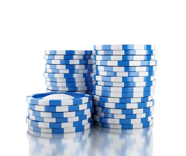 3d Stor bunke blå casino chips - Stock-foto