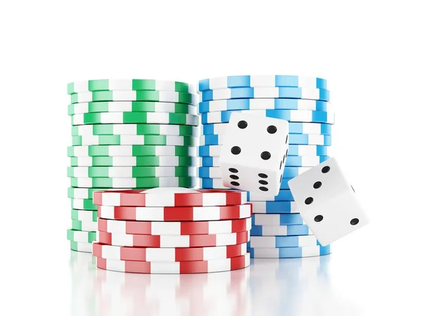 3d Dice and chips. Casino concept — Stock Photo, Image