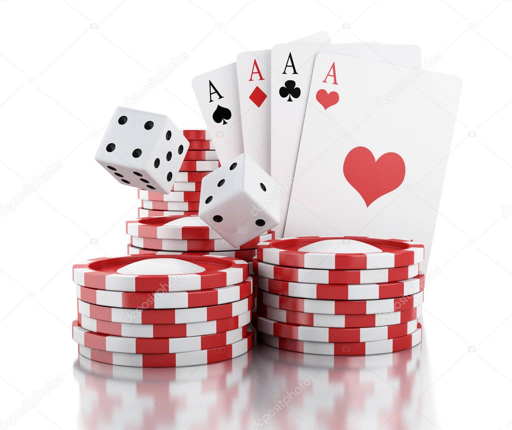 3d Dice, cards and chips. Gambling concept.