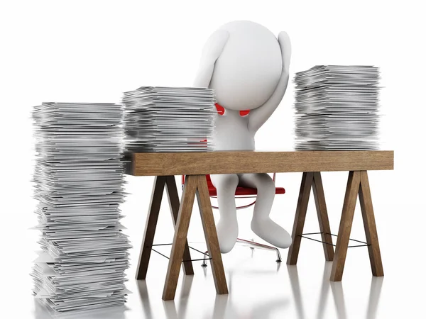 3d Les Blancs surmenés par la pile de documents . — Photo