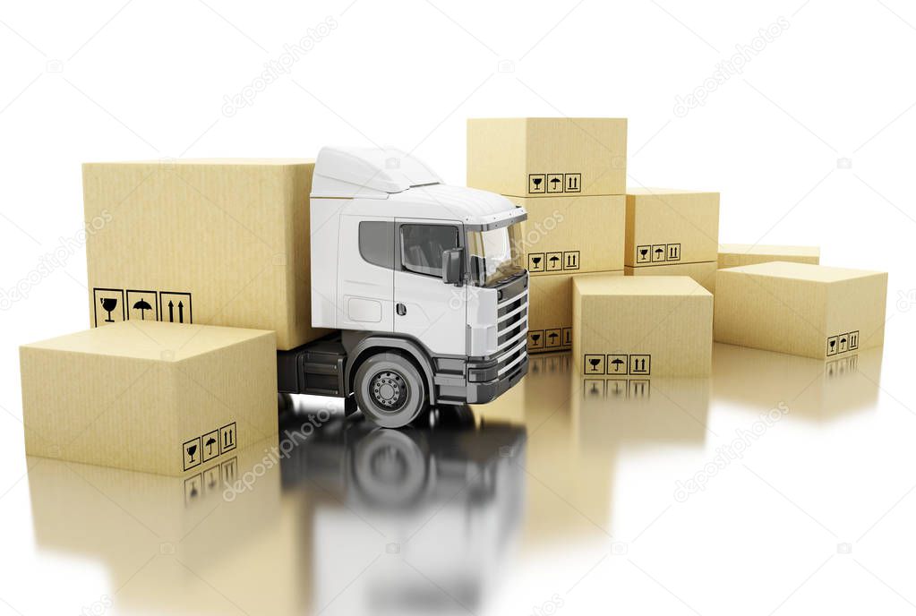 3d Truck with carboard boxes.