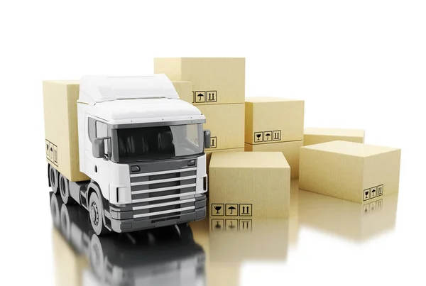 3D vrachtwagen met kartonnen dozen. — Stockfoto
