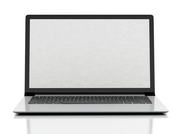 3D-Laptop mit Ziegelwand. — Stockfoto