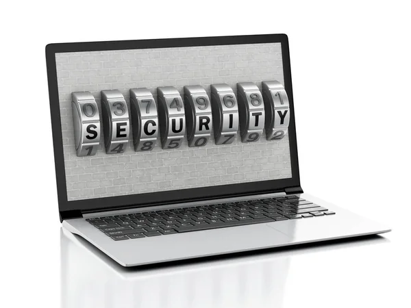 3d Laptop con muro di mattoni e combinazione Lock . — Foto Stock