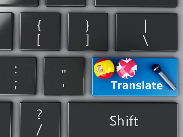 Traducir español e inglés en el teclado del ordenador . — Foto de Stock