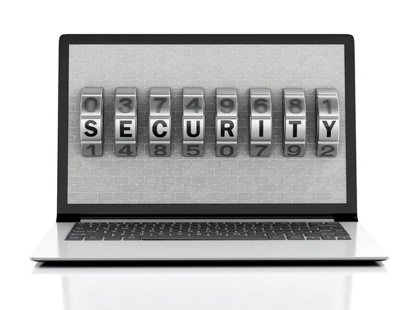 3d Laptop with brick wall and combination Lock. — Stock Photo, Image