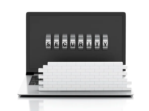 3d Laptop con muro di mattoni e combinazione Lock . — Foto Stock