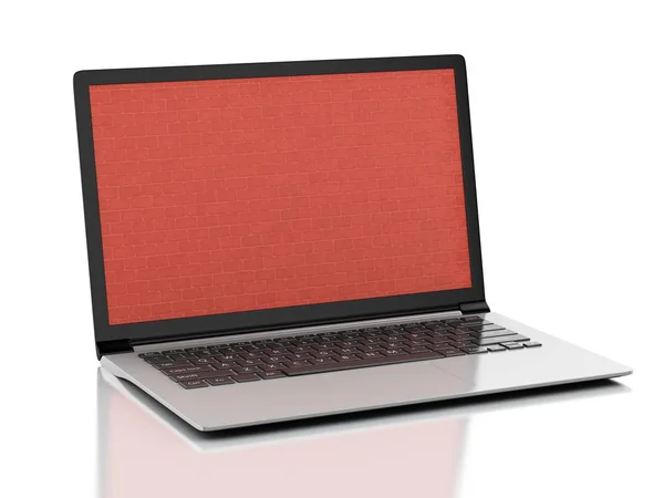 3D-laptop med tegel vägg skärm. — Stockfoto
