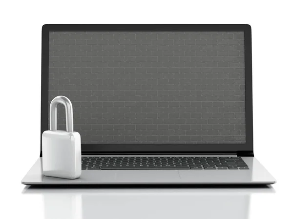 Laptop with brick wall and lock. — Stock Photo, Image