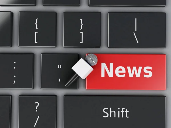 3d News microphone and computer keyboard. — Stock Photo, Image
