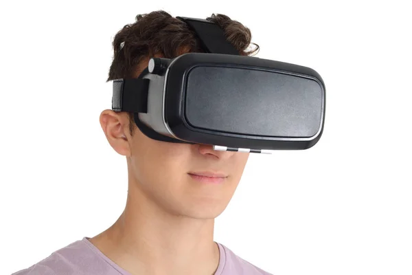 Joyeux adolescent garçon à l'aide de lunettes VR — Photo