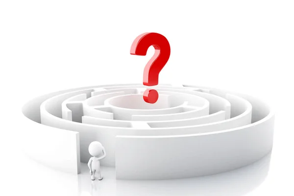 3d White people with a maze and question mark. — Stock Photo, Image
