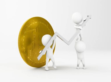 cryptocurrency yatırımcılar kavramı için 3D büyük gelirler. 