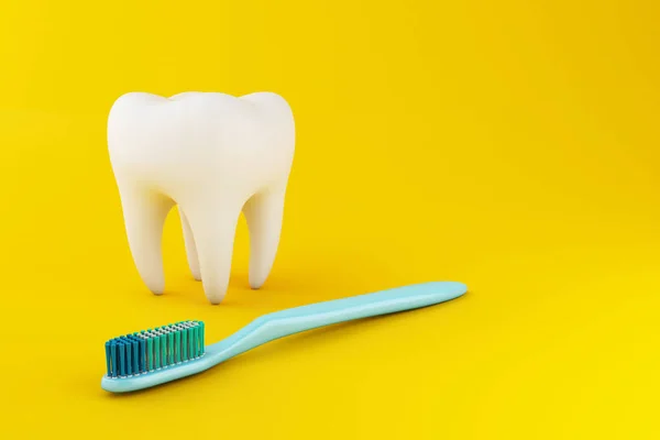 Ząb 3D z szczoteczką do zębów — Zdjęcie stockowe