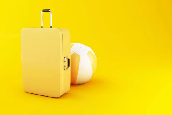 3d Travel suitcase and beach ball — Stock Photo, Image