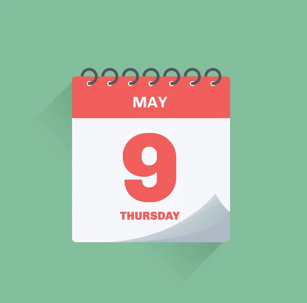 Calendário do dia com data 9 de maio . — Vetor de Stock