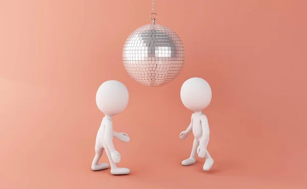 3D-vita människor dansar med Disco Ball — Stockfoto