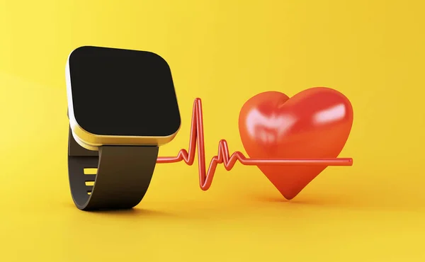 Inteligentny zegarek 3D z ikoną aplikacji zdrowia — Zdjęcie stockowe