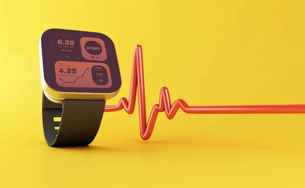 건강 앱 아이콘이 있는 3D 스마트 워치 — 스톡 사진